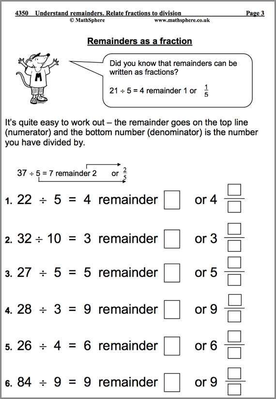 Understanding Remainders Maths Worksheet