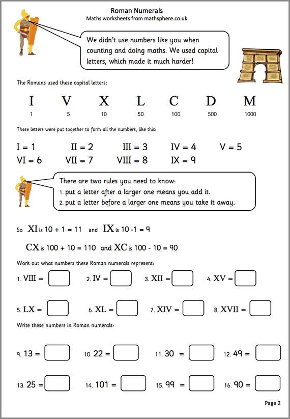 roman numeral math worksheets